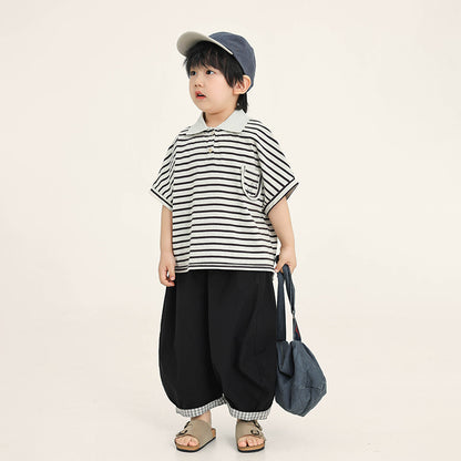 襟付きボーダーTシャツ
