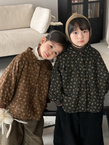 Small floral print fleece-lined shirt jacket