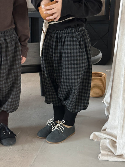 チェック柄アンクルリブパンツ