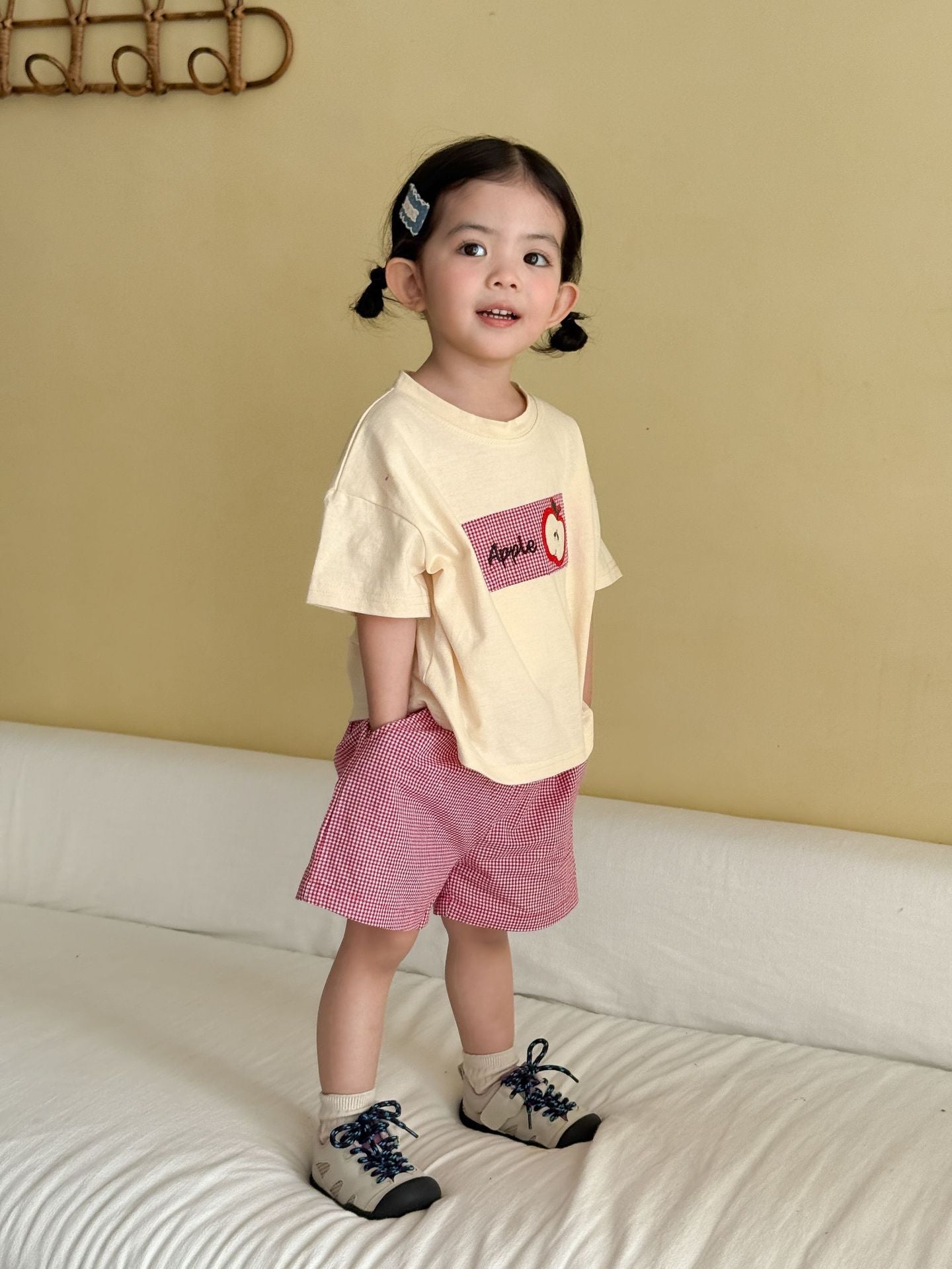 細チェック半袖Tシャツ＆ショートパンツセット