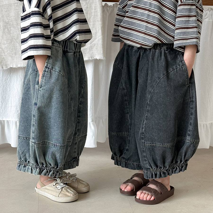裾ギャザーバルーンデニムパンツ