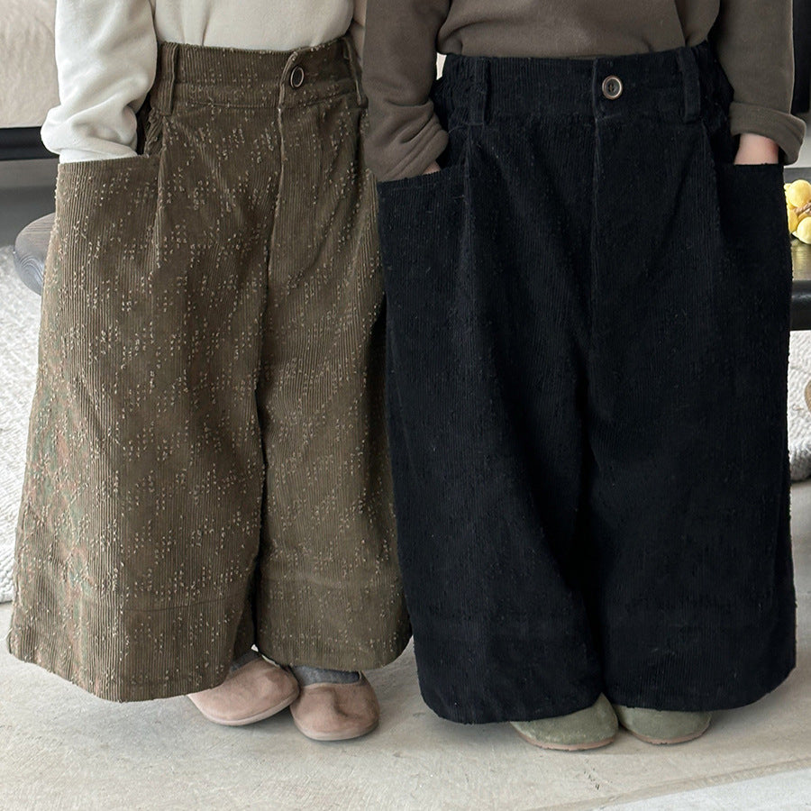 穴あき模様裏ボアコーデュロイパンツ