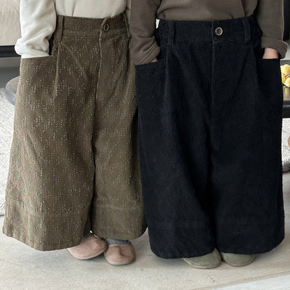 穴あき模様裏ボアコーデュロイパンツ