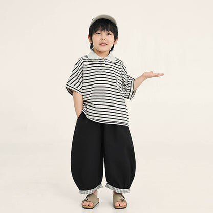 襟付きボーダーTシャツ