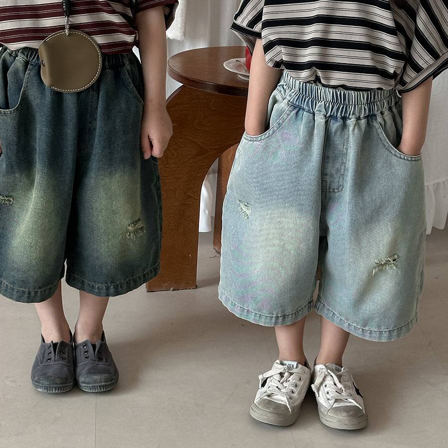 ワイド七分丈デニムパンツ