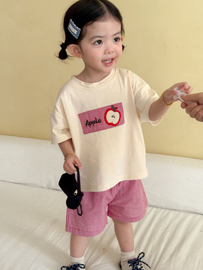 細チェック半袖Tシャツ＆ショートパンツセット