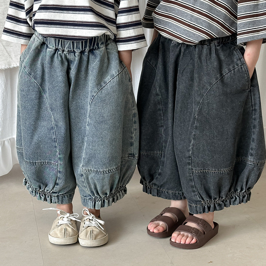裾ギャザーバルーンデニムパンツ