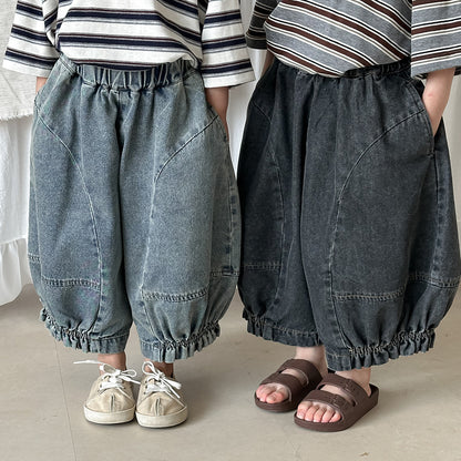 裾ギャザーバルーンデニムパンツ