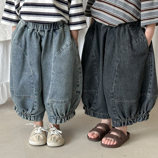 裾ギャザーバルーンデニムパンツ