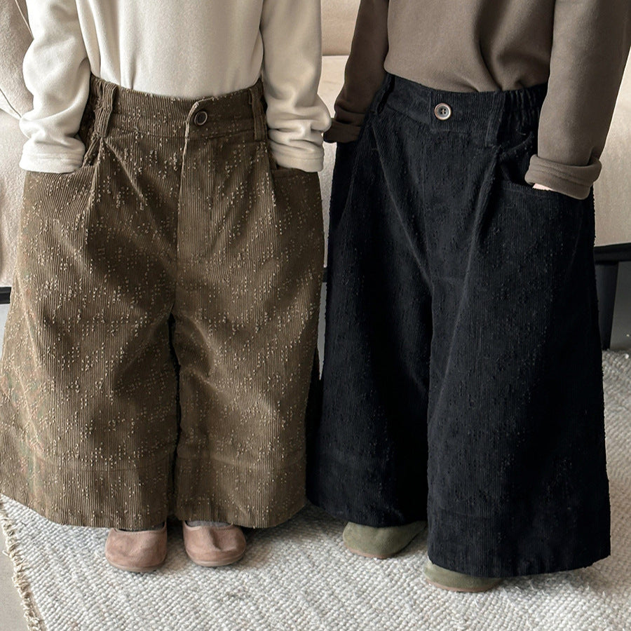 穴あき模様裏ボアコーデュロイパンツ