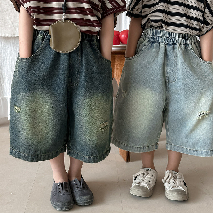 ワイド七分丈デニムパンツ