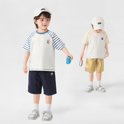 ボーダー切替クルーネックTシャツ