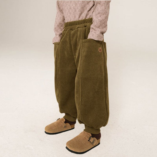 Bear Embroidered Ribbed Pants