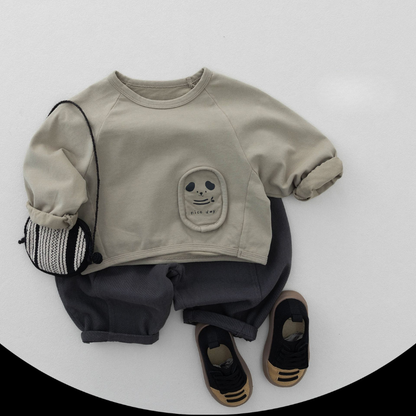 ワッペンデザイン純綿長袖Tシャツ