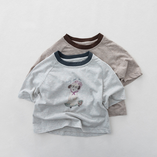 子犬プリント綿100%Tシャツ