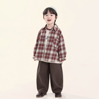 ウエストボタンリラックス純綿パンツ