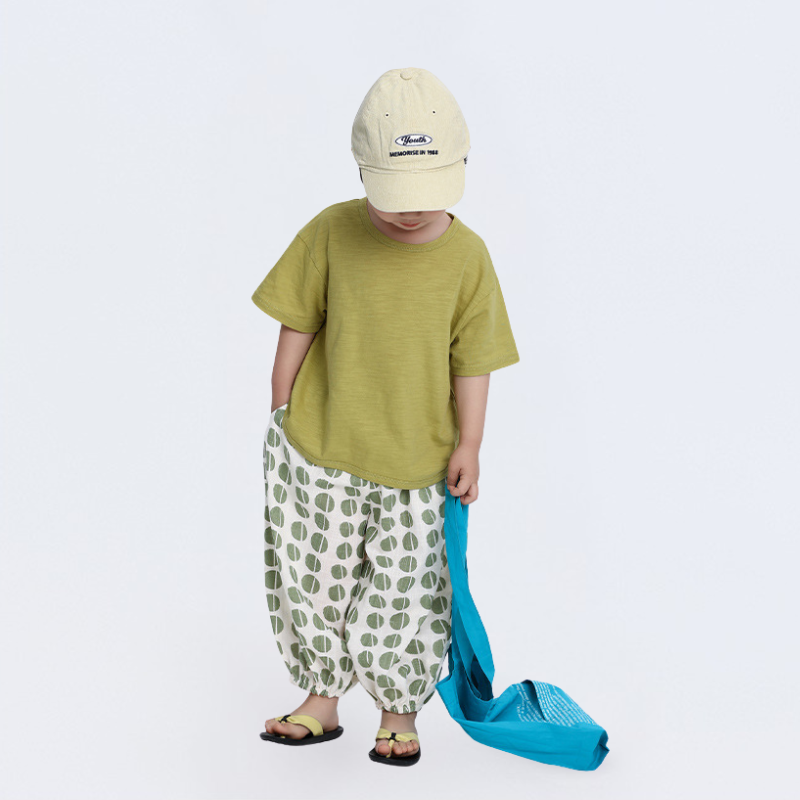ユニークドット柄薄手ロングパンツ