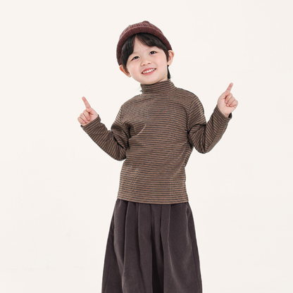 細ボーダーハイネック長袖