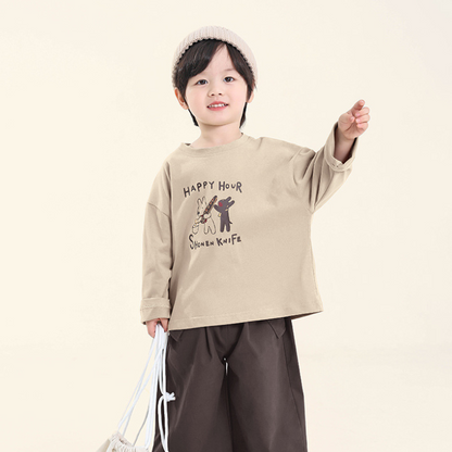 子犬プリント長袖Tシャツ