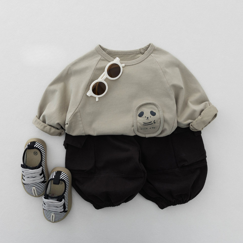 ワッペンデザイン純綿長袖Tシャツ
