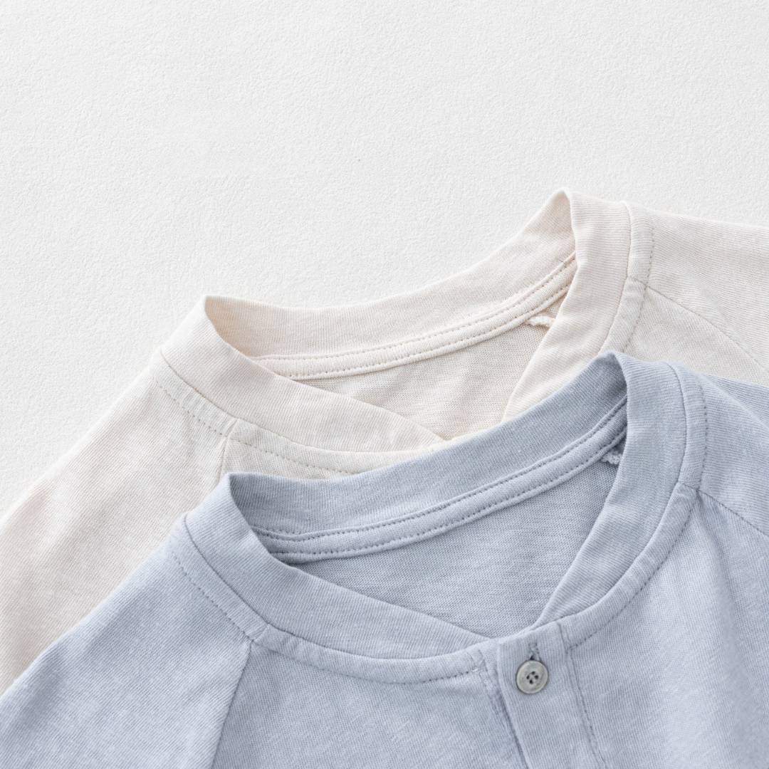 ヘンリーネック純綿半袖Tシャツ