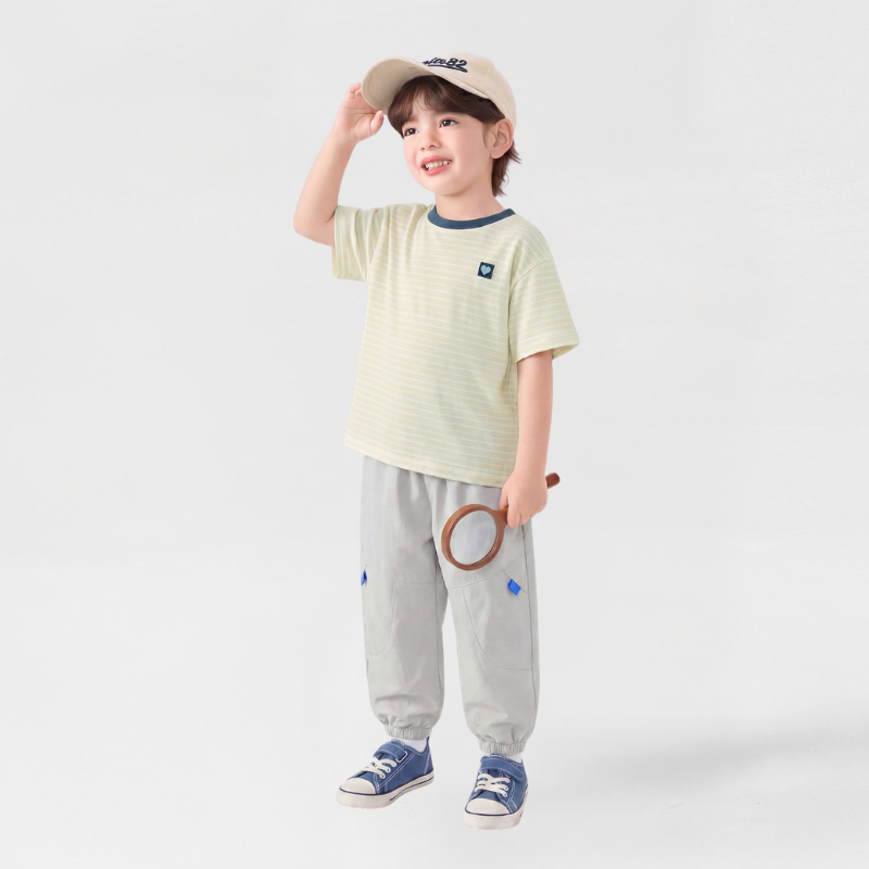 メッシュ切替ゴム裾ロングパンツ