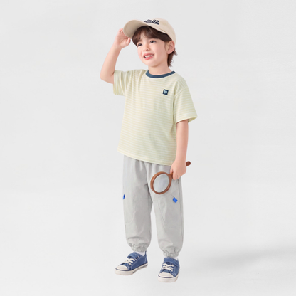 メッシュ切替ゴム裾ロングパンツ
