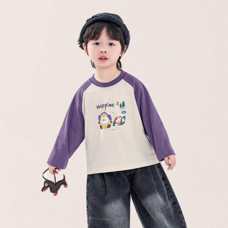 カラフルプリント綿100%ラグランTシャツ