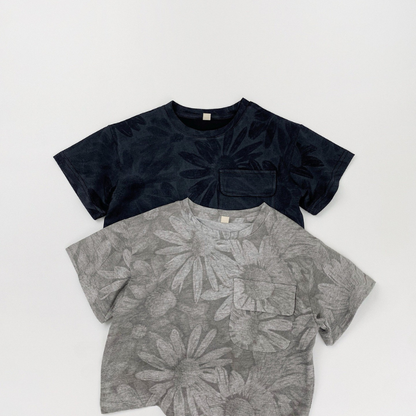 大柄フラワープリント純棉Tシャツ