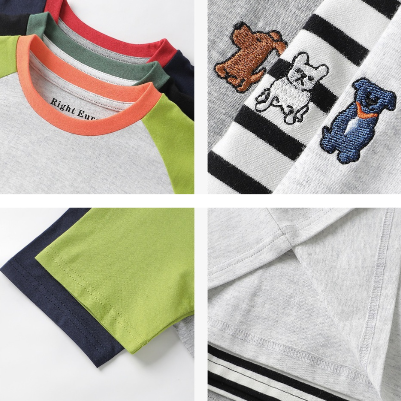 動物刺繍ラグランスリーブ半袖T