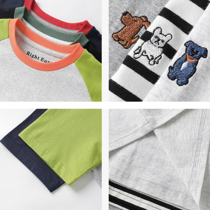 動物刺繍ラグランスリーブ半袖T