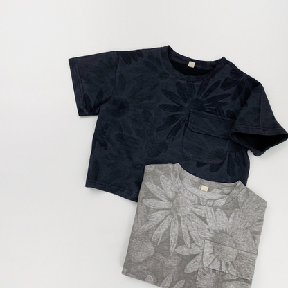 大柄フラワープリント純棉Tシャツ