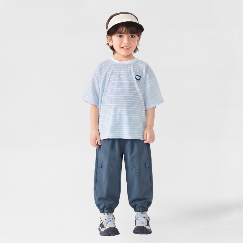 メッシュ切替ゴム裾ロングパンツ