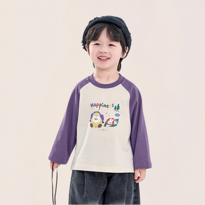 カラフルプリント綿100%ラグランTシャツ