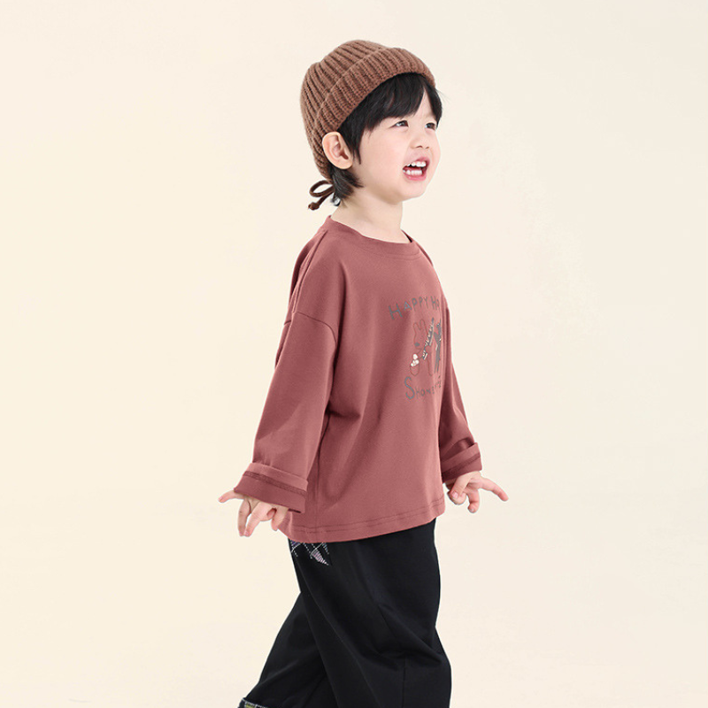 子犬プリント長袖Tシャツ