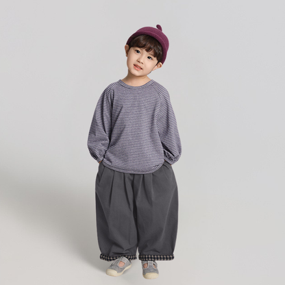裾チェック柄ロングパンツ純綿