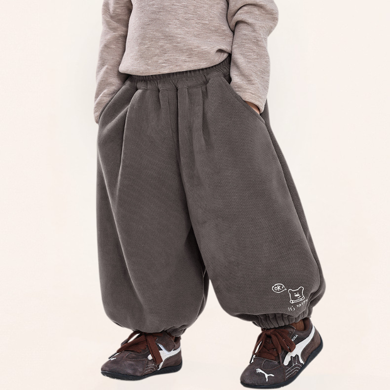 裾クマプリント裏ボアパンツ