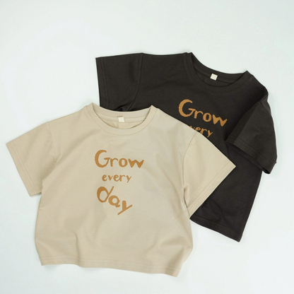 英字プリント綿100%半袖Tシャツ