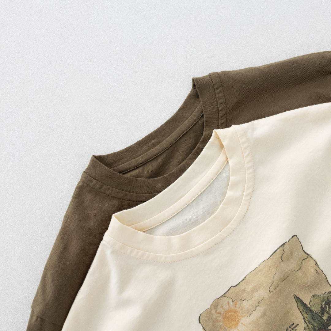 レトロプリント純綿半袖Tシャツ