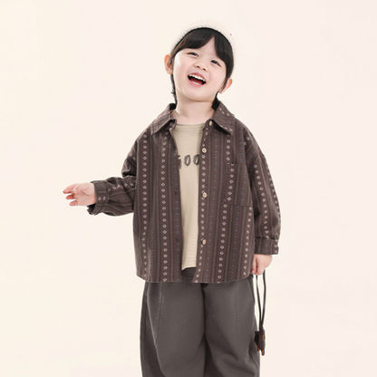 小花柄ジャカードストライプシャツ