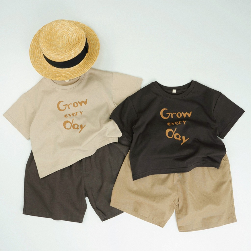 英字プリント綿100%半袖Tシャツ
