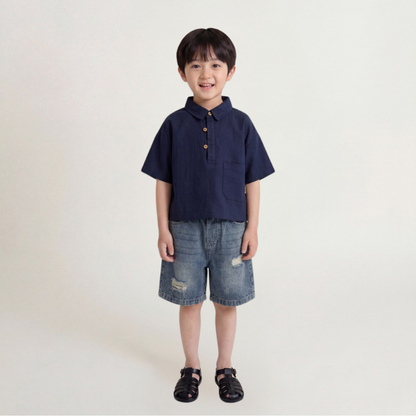 三つボタン半袖シャツ