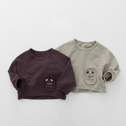 ワッペンデザイン純綿長袖Tシャツ