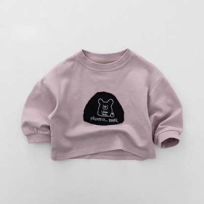 ワッペン線描きクマ長袖Tシャツ