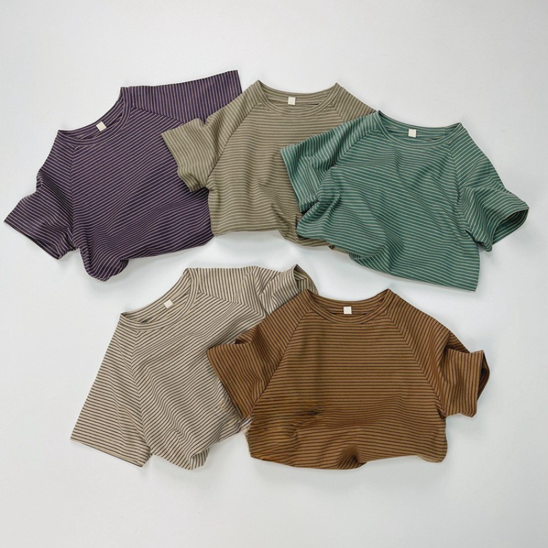 細ストライプゆったり半袖T