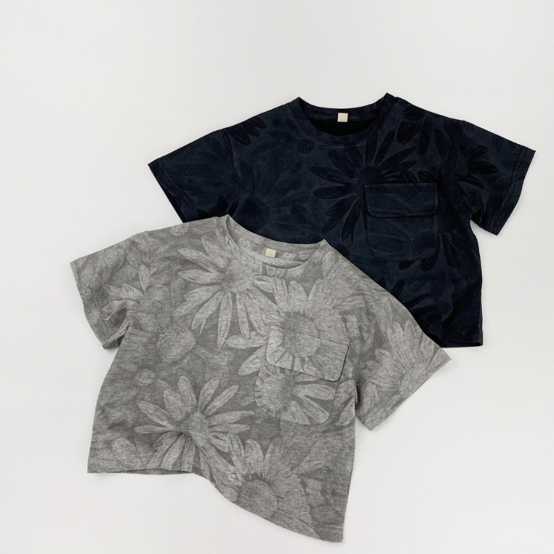 大柄フラワープリント純棉Tシャツ