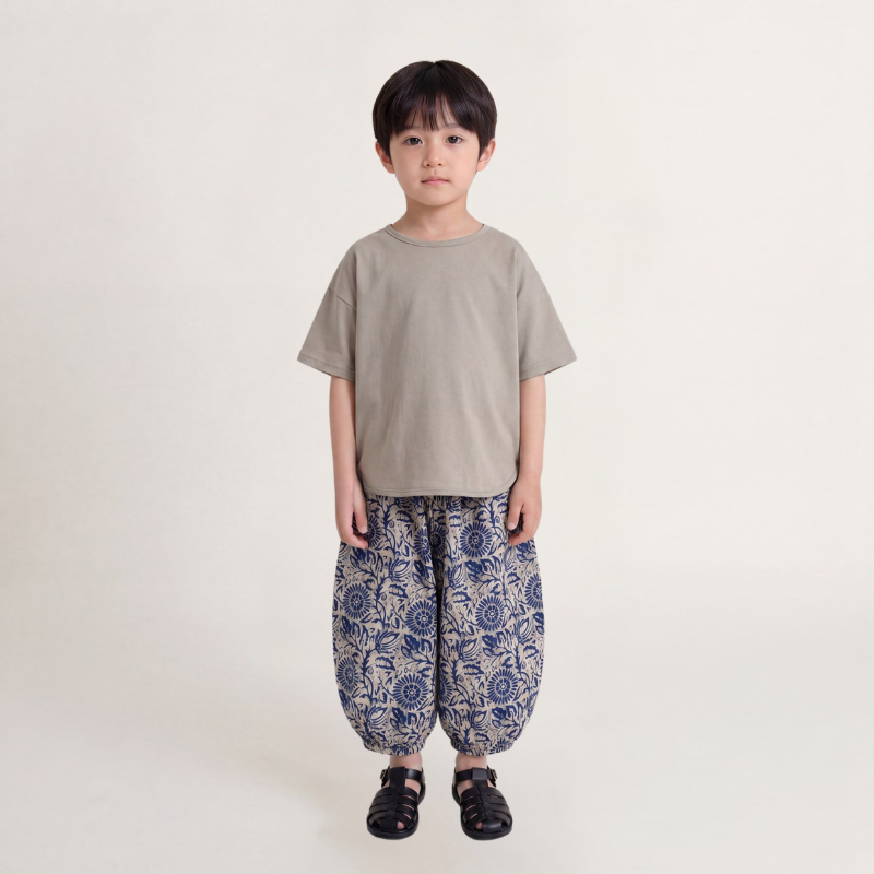 個性派プリント純綿薄手ロングパンツ