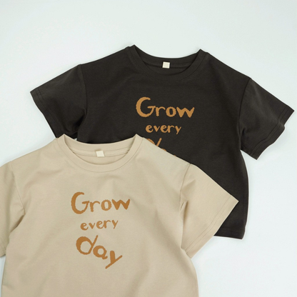 英字プリント綿100%半袖Tシャツ