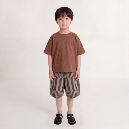 マーブル柄純棉半袖Tシャツ