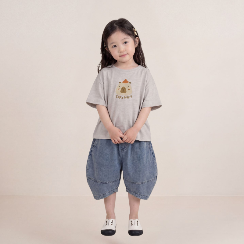 裾デザインソフトデニムパンツ